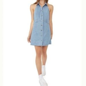 Free People Sami Mini Dress Blue Denim Cotton Chambray Small